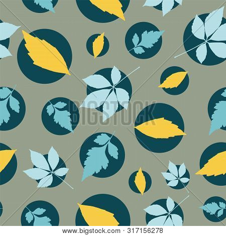 Vector Autumn Leaves In Bubbles Seamless Pattern Repeat