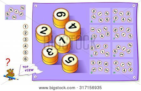 Logic Puzzle Game For Kids. Need To Find Correct Top View Of Numbers. Worksheet For School Textbook.