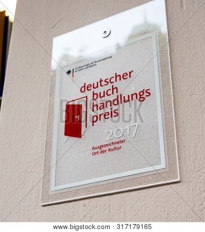Baden-baden, Germany - Jul 7, 2019: Deutscher Buch Handlungs Preis For 2017 Translated As The German