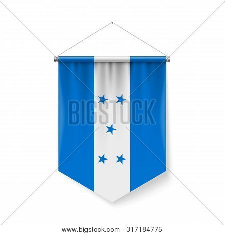 Vertical Pennant Flag Of Honduras As Icon On White With Shadow Effects. Patriotic Sign In Official C