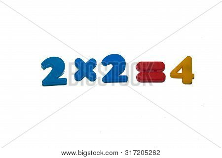 Isolate Multiplication Formula 2 * 2 = 4 Digits Blue Red Yellow