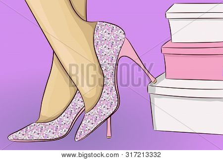 Legs In Sparkles Shoes With Shoes Boxes