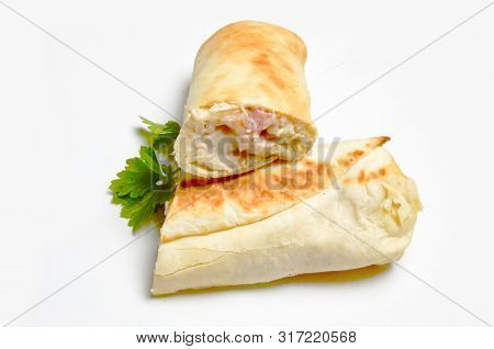 Cut Shawarma Or Donar Selective Focus White Background