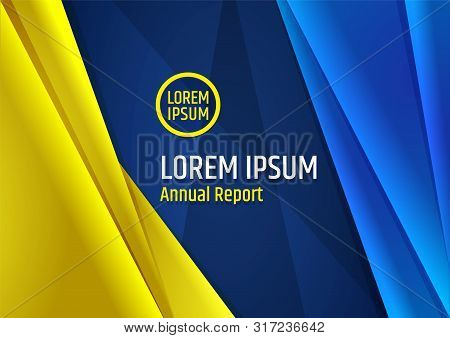 Blue And Yellow Abstract Template For Annual Report Brochure Cover Or Government Greeting Card. Styl