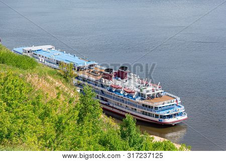 Tetyushi, Republic Of Tatarstan / Russia - July 3, 2019: Four-deck Cruise Ship 