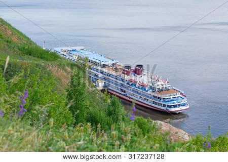 Tetyushi, Republic Of Tatarstan / Russia - July 3, 2019: Four-deck Cruise Ship 