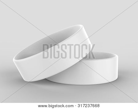 Blank Silicone Wristband, Rubber Bracelet Or Party Favor For Mockup Design. 3d Illustration.