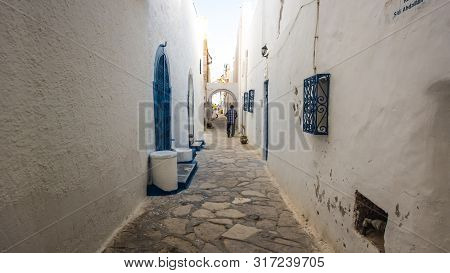 Hammamet Medina Streets With Blue Walls. Tunis, North Africa