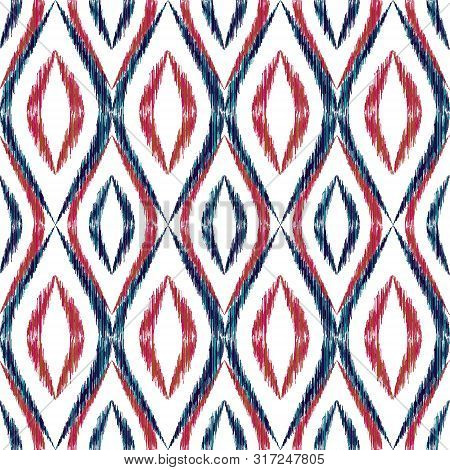 Ikat Ogee Seamless Vector Pattern Design. Ethnic Fabric Print Geometric Ikat Pattern. Simple Ogee Se