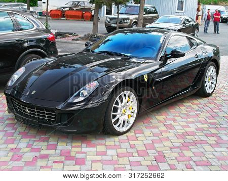 Kiev, Ukraine; 14 May 2011. Black Ferrari 599 Gtb Fiorano In The City