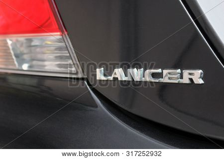 Chernihiv - Ukraine. August 25, 2018. Mitsubishi Lancer. The Emblem Of Mitsubishi Lancer