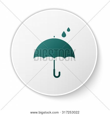 Green Umbrella And Rain Drops Icon Isolated On White Background. Waterproof Icon. Protection, Safety
