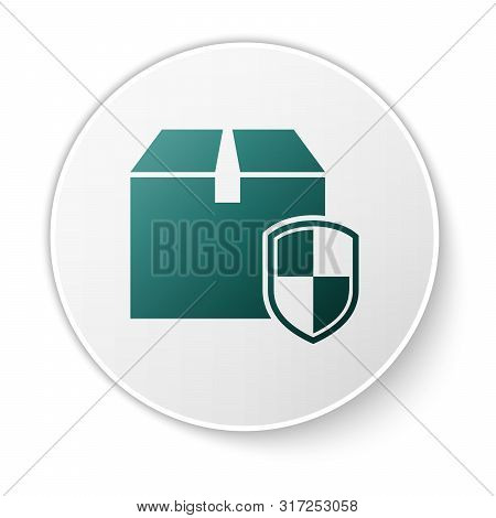Green Delivery Pack Security Symbol With Shield Icon Isolated On White Background. Delivery Insuranc