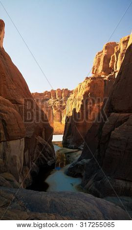 Panorama Inside Canyon Aka Guelta D'archei In East Ennedi, Chad