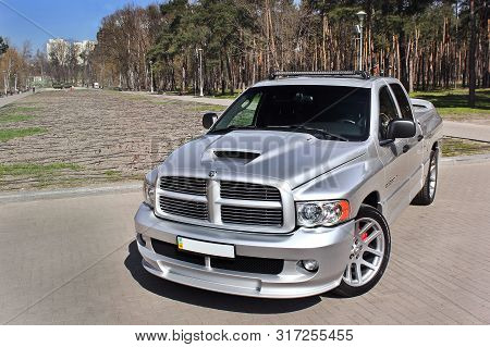 Kiev, Ukraine - August 23, 2014. Gray Dodge Ram Srt-10 In The City