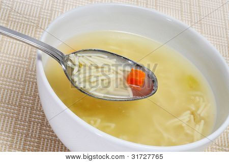 closeup of a bowl with noodle soup