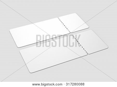 Blank Ticket For Mock Up Design Or Design Presentation. 3d Illustration.