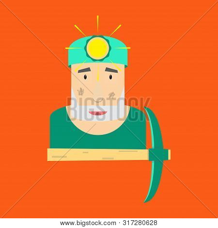 Illustration Of A Coal Miner Holding A Pickaxe With Helmed On Head