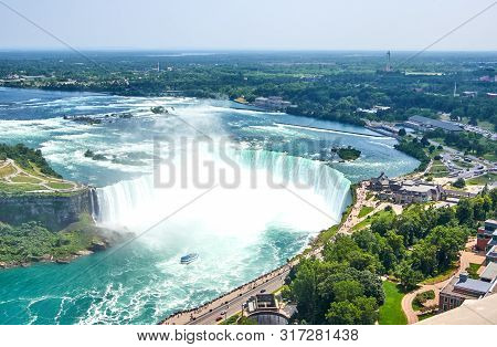 Beautiful Niagara Falls In Summer On A Clear Sunny Day, View From Canadian Side. Niagara Falls, Onta