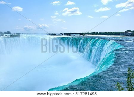 Beautiful Niagara Falls In Summer On A Clear Sunny Day, View From Canadian Side. Niagara Falls, Onta