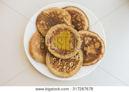 Bannana Pancake Close Up On The Kitchen Table