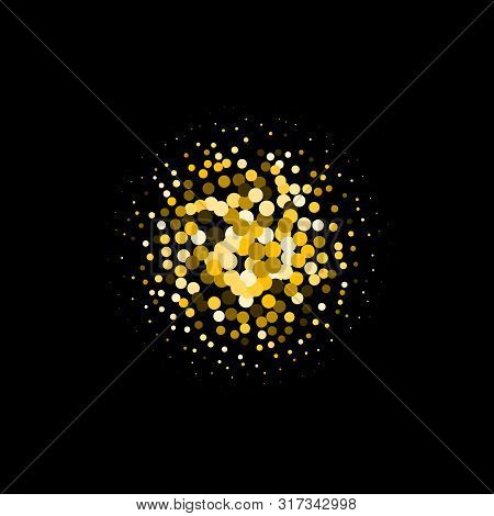 Luxury Round Glitter Golden On Black Background. Gold Glitter Circle, Round And Diamond Particles. F