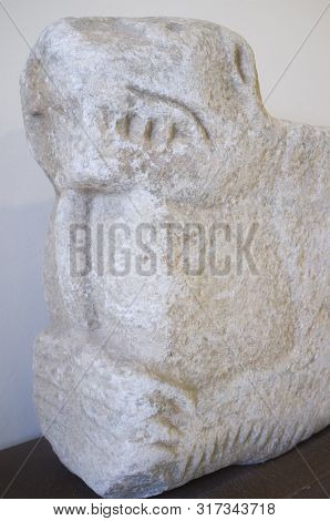 Badajoz, Spain - August 2019: Lion-shape Throne Stand Of 11th Century. Unique Known Piece Of Lion Ap