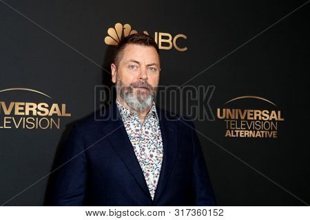 LOS ANGELES - AUG 13:  Nick Offerman at the NBC And Universal EMMY Nominee Celebration at the Tesse Restaurant on August 13, 2019 in West Hollywood, CA