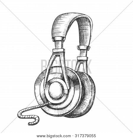 Listening Audio Device Cable Headphones Ink . Electronic Gadget Headphones With Cord For Listen Inst