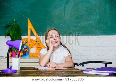 Digital Age With Modern Technology. Future Success Is Studying. Small Girl Study With In School. For