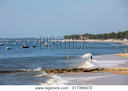Arcachon, France - September 10, 2018: Boats Moored  In Archachon Bay, Gironde, France