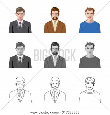 Vector Design Of Hairstyle And Profession Logo. Set Of Hairstyle And Character Vector Icon For Stock