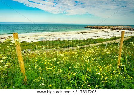 Sea Coast Sandy Beach In Resort Bleik Andoya Norway