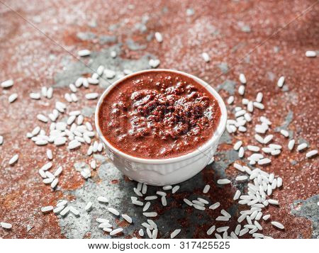 Gochujang. Traditional Korean Soybean Paste With Sticky Rice And Fermented Soybeans, Dressed With Re