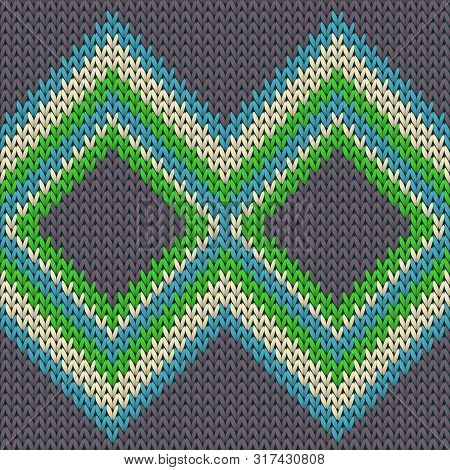 Macro Rhombus Argyle Knitted Texture Geometric Vector Seamless. Blanket Knitting Pattern Imitation. 