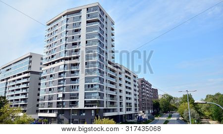 Warsaw, Poland. 16 August 2019. Dantex - Housing Estate Near Arkadia. Modern Apartment Building.