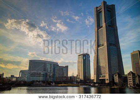 Yokohama, Japan - 12 12 2016: Yokohama Cityskyline In The Evening