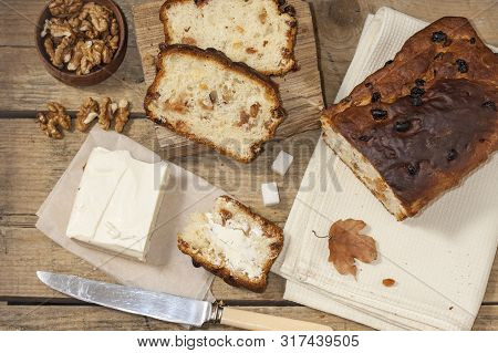 Barmbrack Or Bairin Breac Is A Traditional Irish Sweet Yeast Bread With Grapes And Raisins, Often Ea