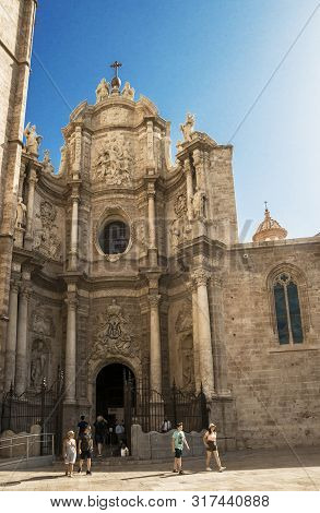 07/21/2019 Valencia Cathedral, Spain - Valencia - La Plaza De La Reina - Square Reina  Baroque, Roma