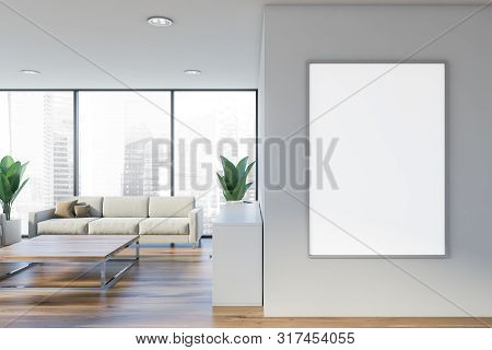 White Office Waiting Room With Vertical Poster