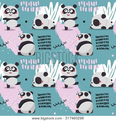 Seamless Cute Scandinavian Pattern Panda Color Baby