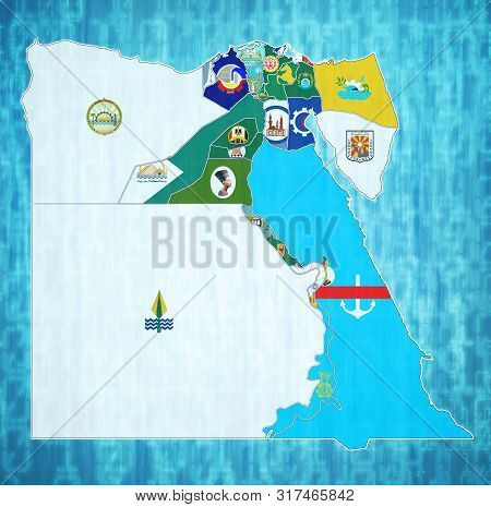 Flags Of Egypt Governorates On Map