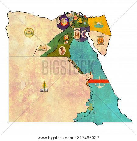 Flags Of Egypt Governorates On Map