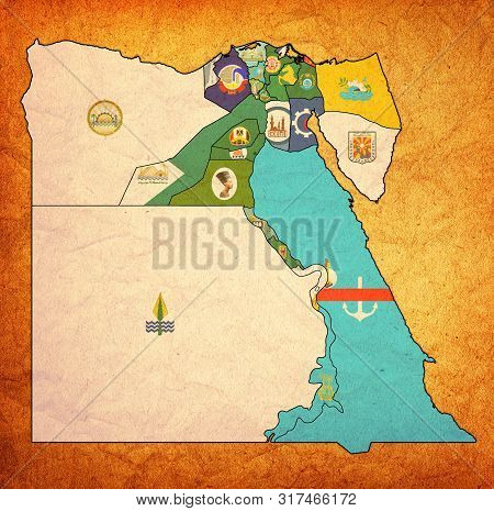 Flags Of Egypt Governorates On Map
