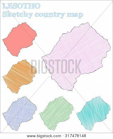 Lesotho Sketchy Country. Posh Hand Drawn Illustration. Positive Childish Style Icon.