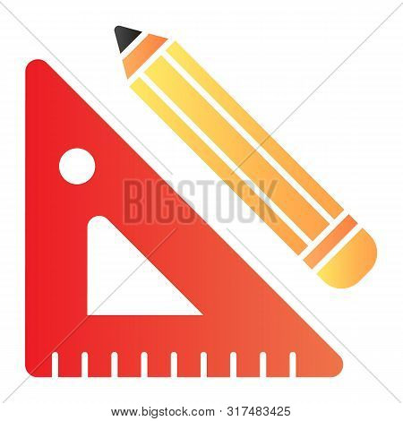 Ruler And Pencil Flat Icon. Draft Tools Color Icons In Trendy Flat Style. Drawind Tools Gradient Sty