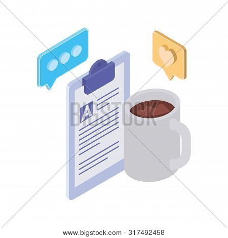 Cup Of Coffee With Curriculum Vitae On White Background Vector Illustration Design