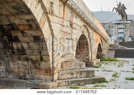 Ancient Warriors And Lions Surround The Main Fountain,macedonia Square.skopje/north Macedonia.