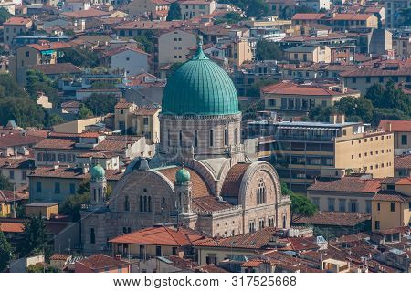 Aerial View Of Synagogue And Museum Building With Green Dome In Florence, Italy