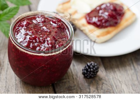 Black Berry Marmalade - Jam In Jar, Marmalade And Butter On Toast